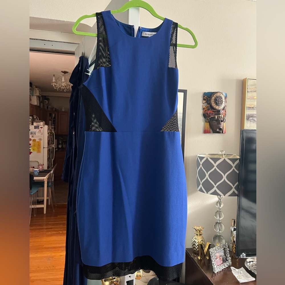 elizAbeth and james blue and black mesh stretchy mini dress size 12